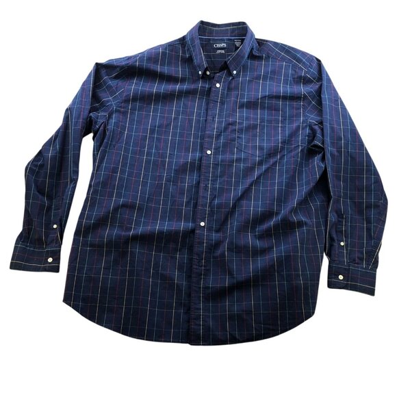 Chaps Mens Shirt Size 3XLT Long Sleeve Button Down Stretch Blue Plaid Casual - Picture 1 of 10